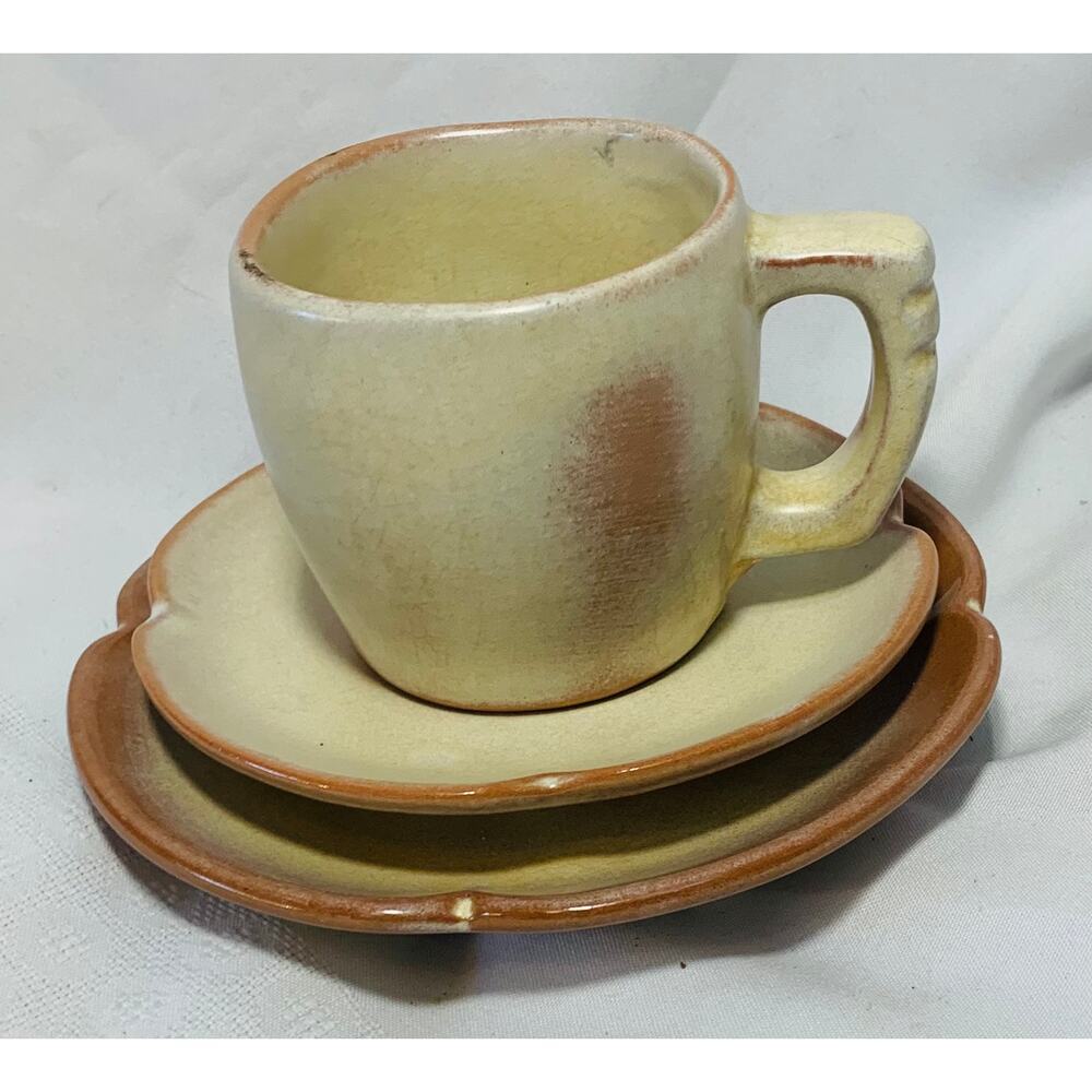 Frankoma Pottery Mug and Saucer and Bread Plate Set